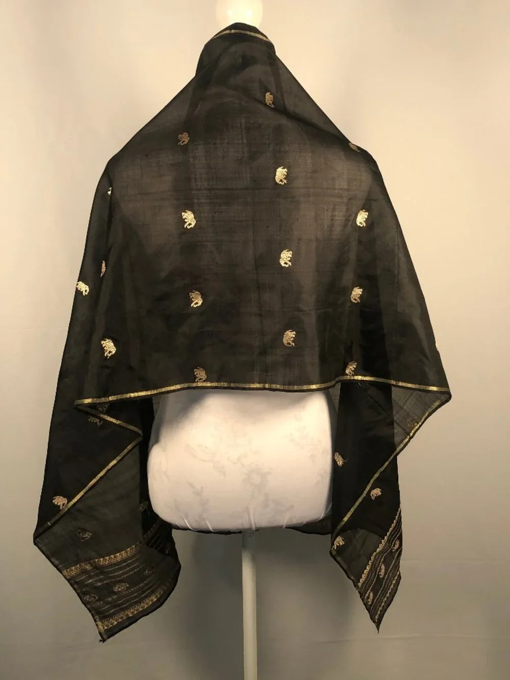 Sheer Black & Gold Embroidered Evening Scarf Shawl | Quiet Luxury